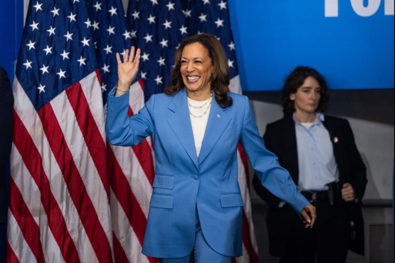 Vice President Kamala Harris outlined her economic policy in a speech at Wake Tech Community College in Raleigh, N.C., on Friday, promising a federal ban on 'corporate price gouging,' as well as new tax breaks for families. Photo by Jim Lo Scalzo/EPA-EFE