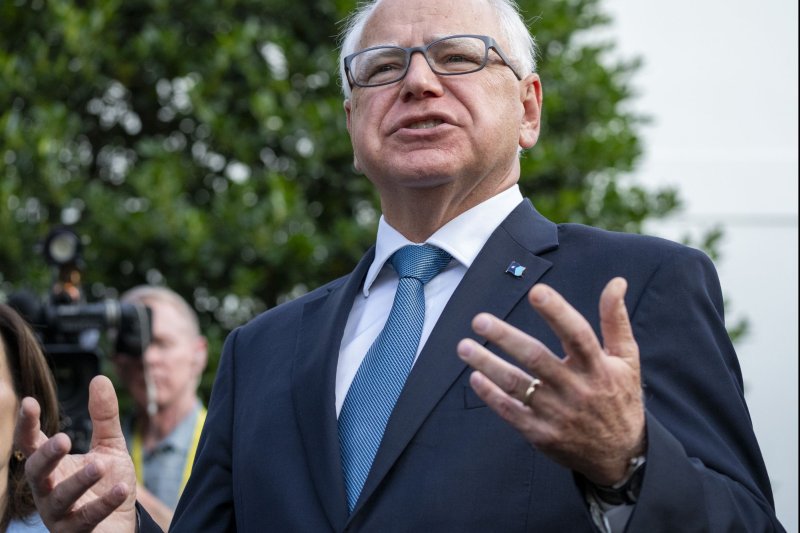 Minnesota Gov. Tim Walz has been selected Tuesday to be Vice President Kamala Harris' running mate in the November election. File Photo by Ken Cedeno/UPI