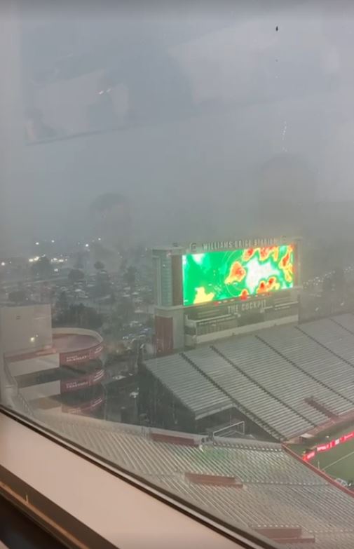 The Williams-Brice Stadium in South Carolina is currently getting battered by a severe storm