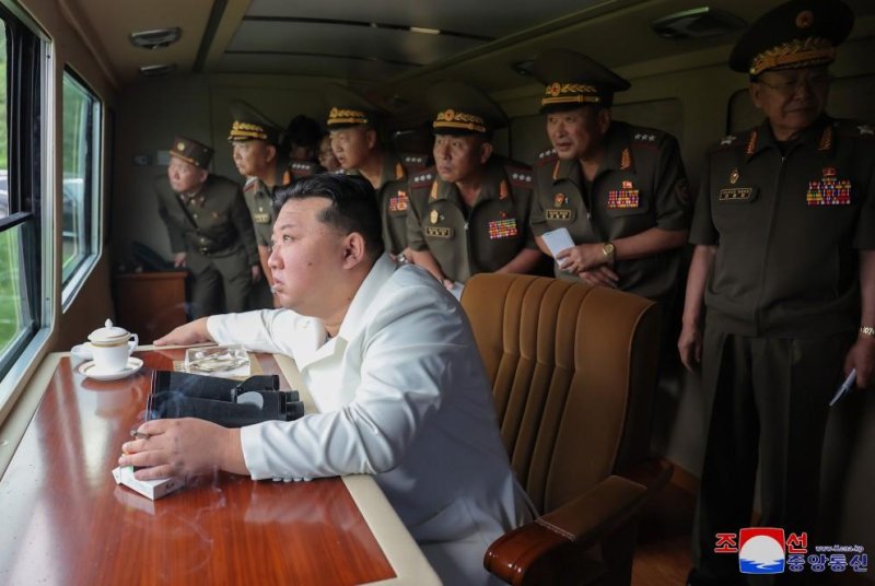 North Korean leader Kim Jong Un oversaw the test-firing of an upgraded multiple rocket launcher, state-run media reported Wednesday. The 240 mm artillery shells pose a threat to nearby Seoul and may also be intended for shipment to Russia for its war against Ukraine. Photo by KCNA/UPI