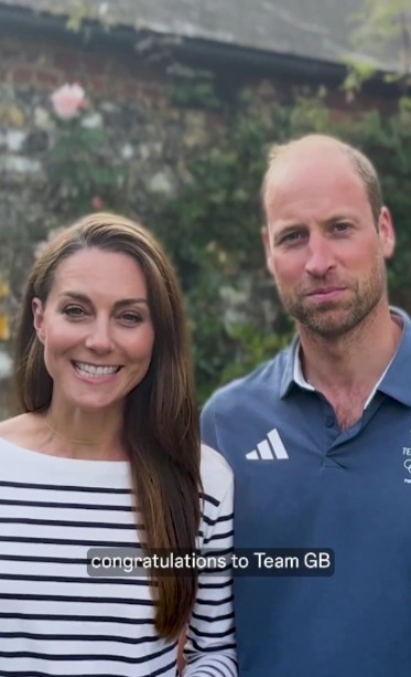 Kate and William appeared in a video congratulating Team GB, with the prince sporting heavy stubble