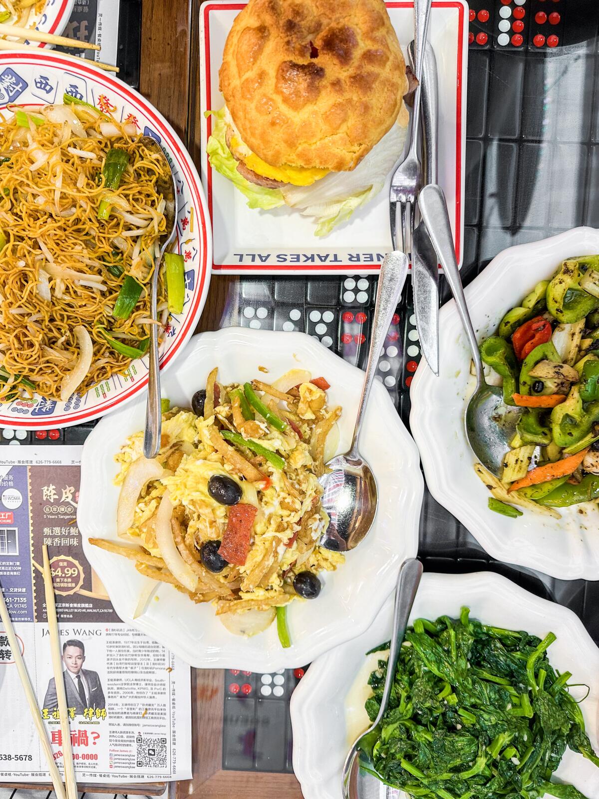 A spread of dishes at HK Macau Bistro in San Gabriel.