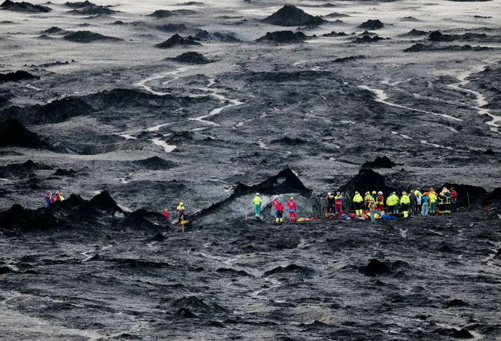 Rescuers carrying out a search operation at the cave which collapsed at Breiðamerkurjökull in Iceland