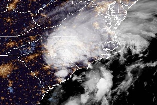 Tropical Storm Debby made landfall early Thursday near Bulls Bay, S.C. Image courtesy of NOAA