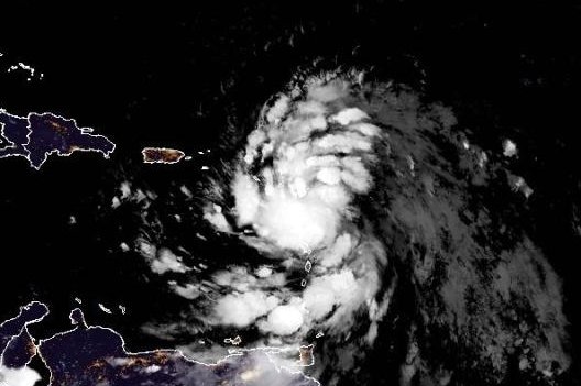 Tropical Storm Ernesto, which became the fifth named storm of the hurricane season on Monday, was expected to travel over the Leeward Islands early Tuesday. Photo courtesy National Oceanic and Atmospheric Administration