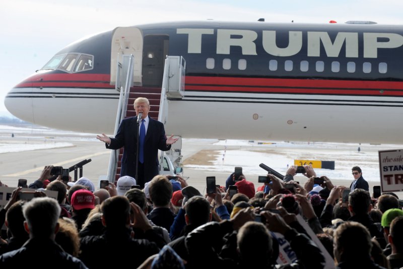 A mechanical issue caused the pilots flying Donald Trump’s private plane (pictured 2016) to make an emergency landing in Billings, Mont., with the former president aboard. File Photo by Dennis Van Tine/UPI