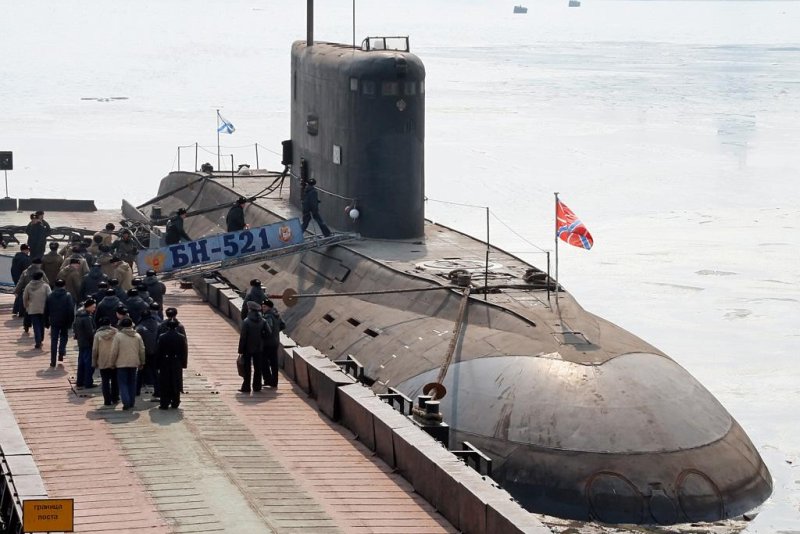 A Russian kilo-class submarine similar to the one claimed to have been destroyed by Ukraine on Saturday is shown in this 2008 photo. The Ukrainian General Staff claimed it sank the Rostov-on-Don Friday at the port of Sevastopol in the Russian-occupied Crimean peninsula. Photo by Vitaliy Ankov/Wikimedia Commons