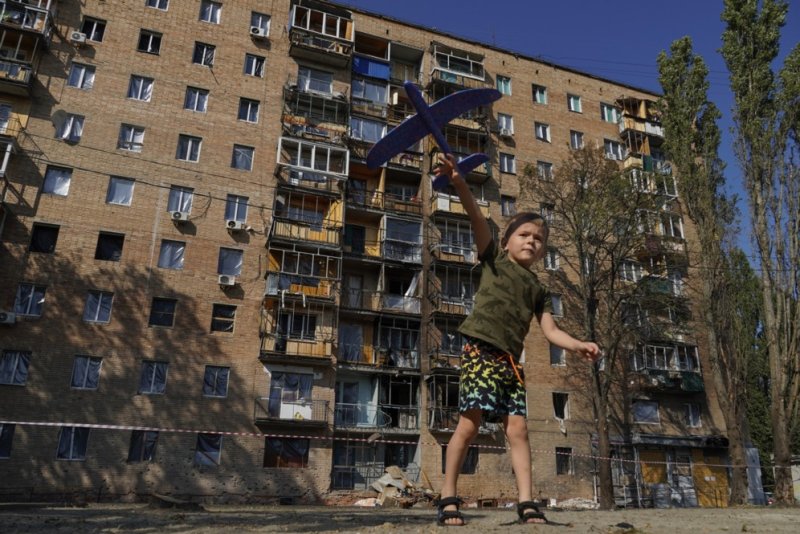 A building is damaged after the invasion of Ukraine forces into the Kursk region, Russia, on Sunday. Photo by EPA-EFE