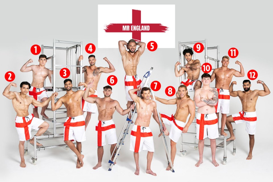 The 12 hunks in this exclusive picture, selected by a panel of judges, include a King’s Guard and a wrestler