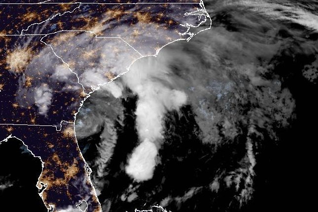 A weakened Tropical Storm Debby moved over Georgia early Tuesday after making landfall Monday morning in Florida's Big Bend region as a Category 1 storm. Photo courtesy NOAA