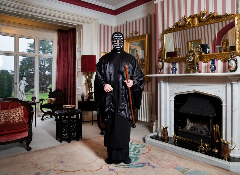 Peter Thornley aka wrestler Kendo Nagasaki at his home in Oakamoor, Staffordshire