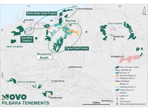 Novo Pilbara tenure showing main projects and significant prospect