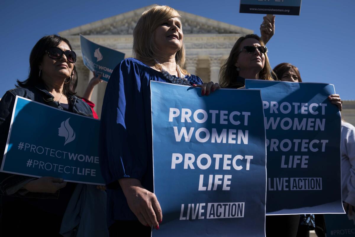 Anti-abortion activists rally outside the Supreme Court in 2020.