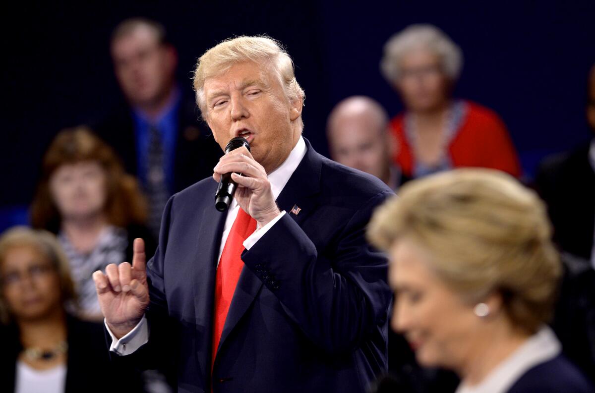 Donald Trump and Hillary Clinton square off in their second presidential debate in 2016.