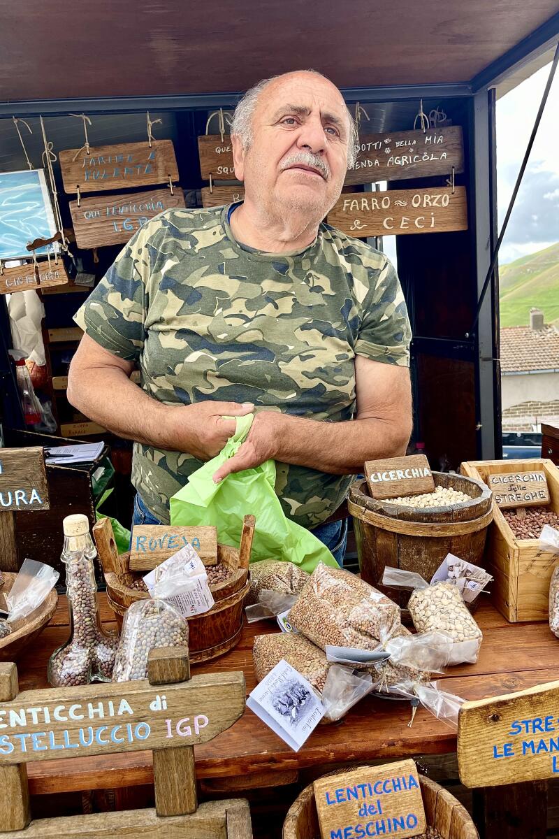 At the Castelluccio kiosk selling lentils and other legumes from the Trabalza Maria Luisa farm.