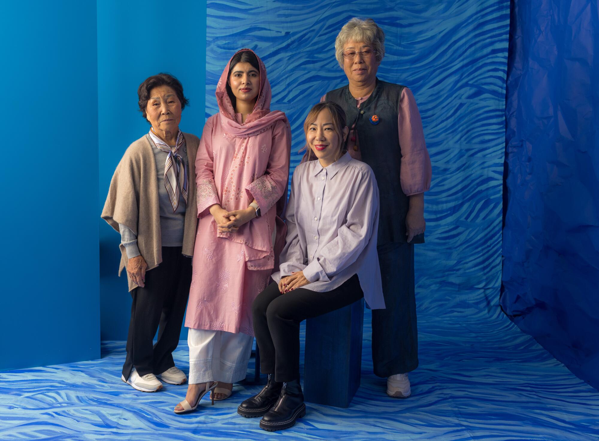 Lee Hee Soon, Malala Yousafzai, Sue Kim and Jang Soon Duk from the film "The Last of the Sea Women."