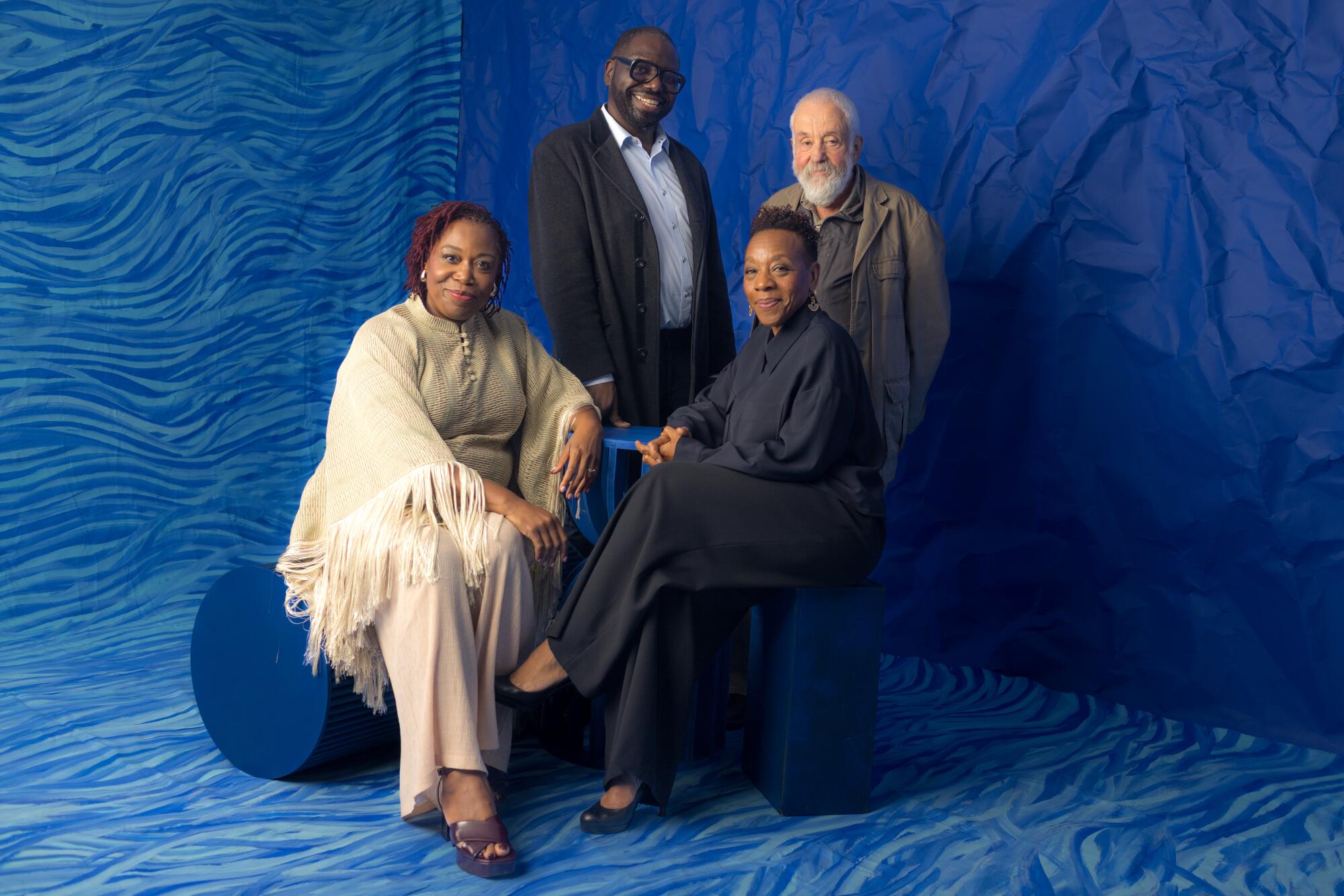 Michele Austin, David Webber, Mike Leigh, and Marianne Jean-Baptiste from the film "Hard Truths," 