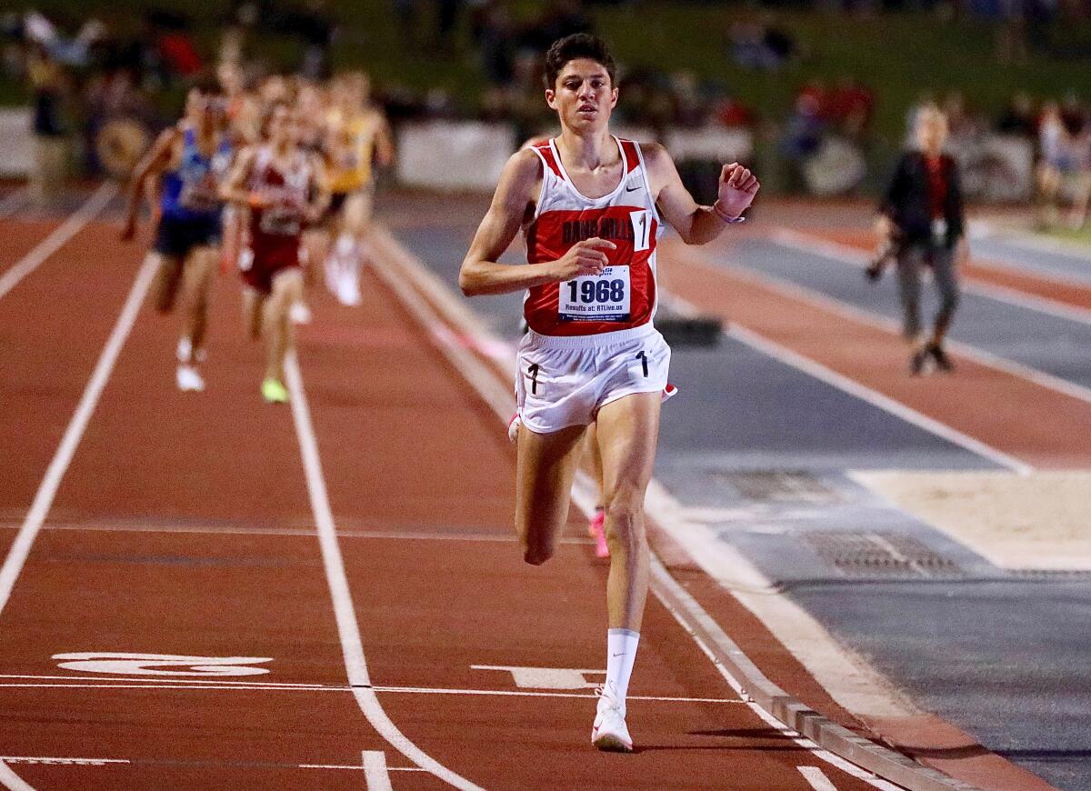 Evan Noonan of Dana Hills wins the state title in the boys' 3,200 meters at Buchanan High School.