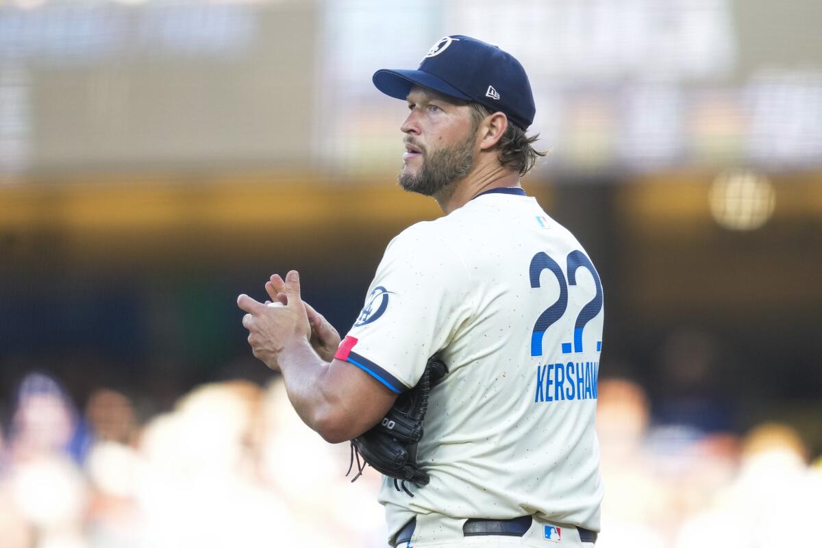 Dodgers pitcher Clayton Kershaw stands on the mound against the Tampa Bay Rays on Aug. 24.