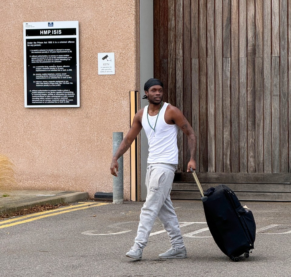 Calvin Foster walking out of HMP Isis earlier today