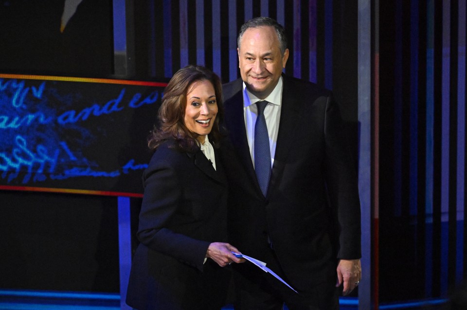 Second Gentleman Doug Emhoff joined Harris onstage after the debate