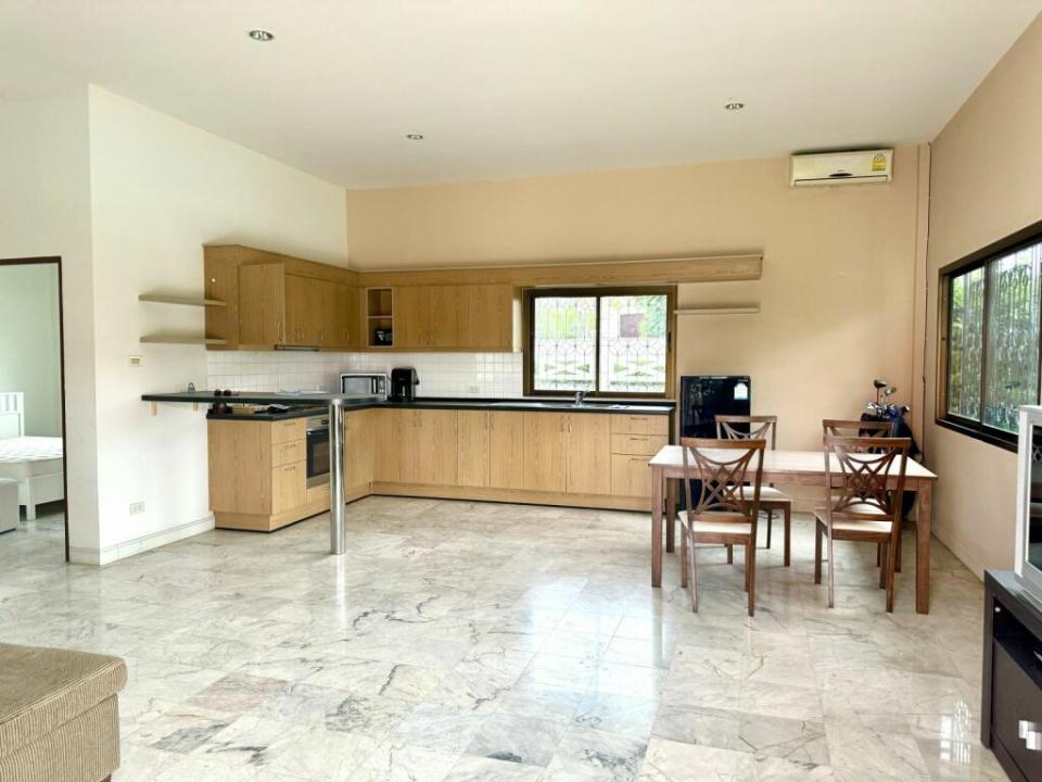 As well as two bedrooms, the villa has a spacious living room and kitchen area