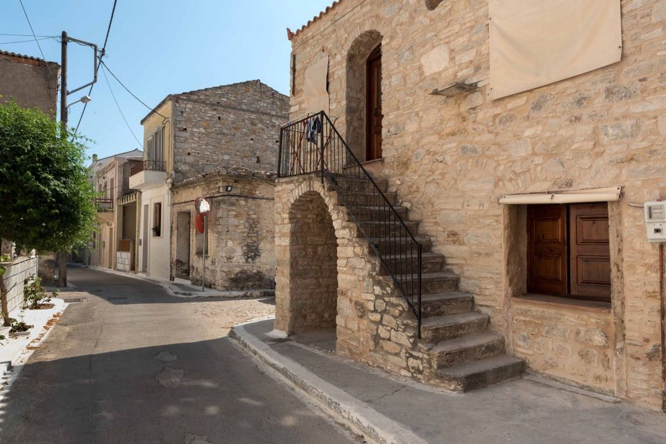 The Greek island home sits in a medieval village described as being quiet and friendly