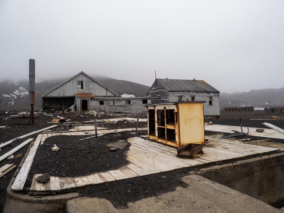 The remains of an old British Base at Deception Island, an active volcano which last erupted in 1969