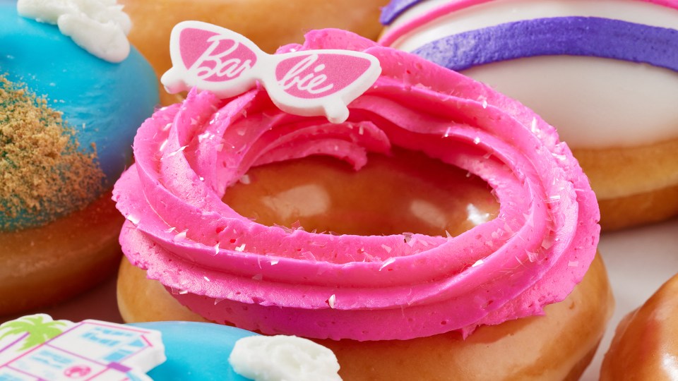 The Barbie Pink Doughnut is topped with a pair of Barbie sunglasses