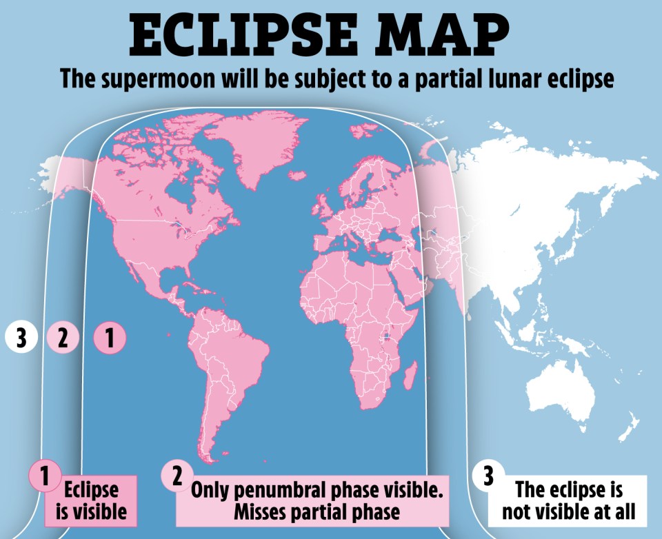 The double display will be visible in Europe, South America, Africa and most of North America