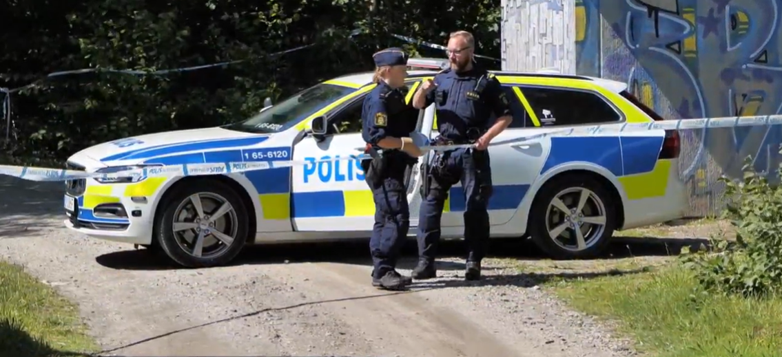 Swedish police at the scene on an industrial estate