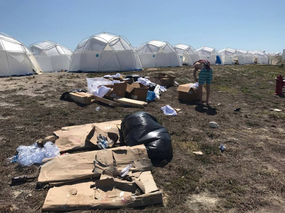 The rubbish-strewn festival site in 2017