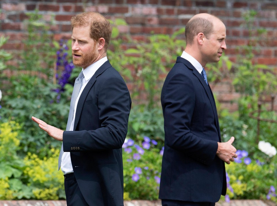 Harry and William pictured  in the Sunken Garden at Kensington Palace, London on July 1, 2021