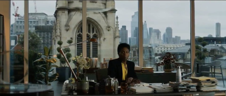 Nicole's character's long-time editor Enid Collins is seen in a lavish office in the UK