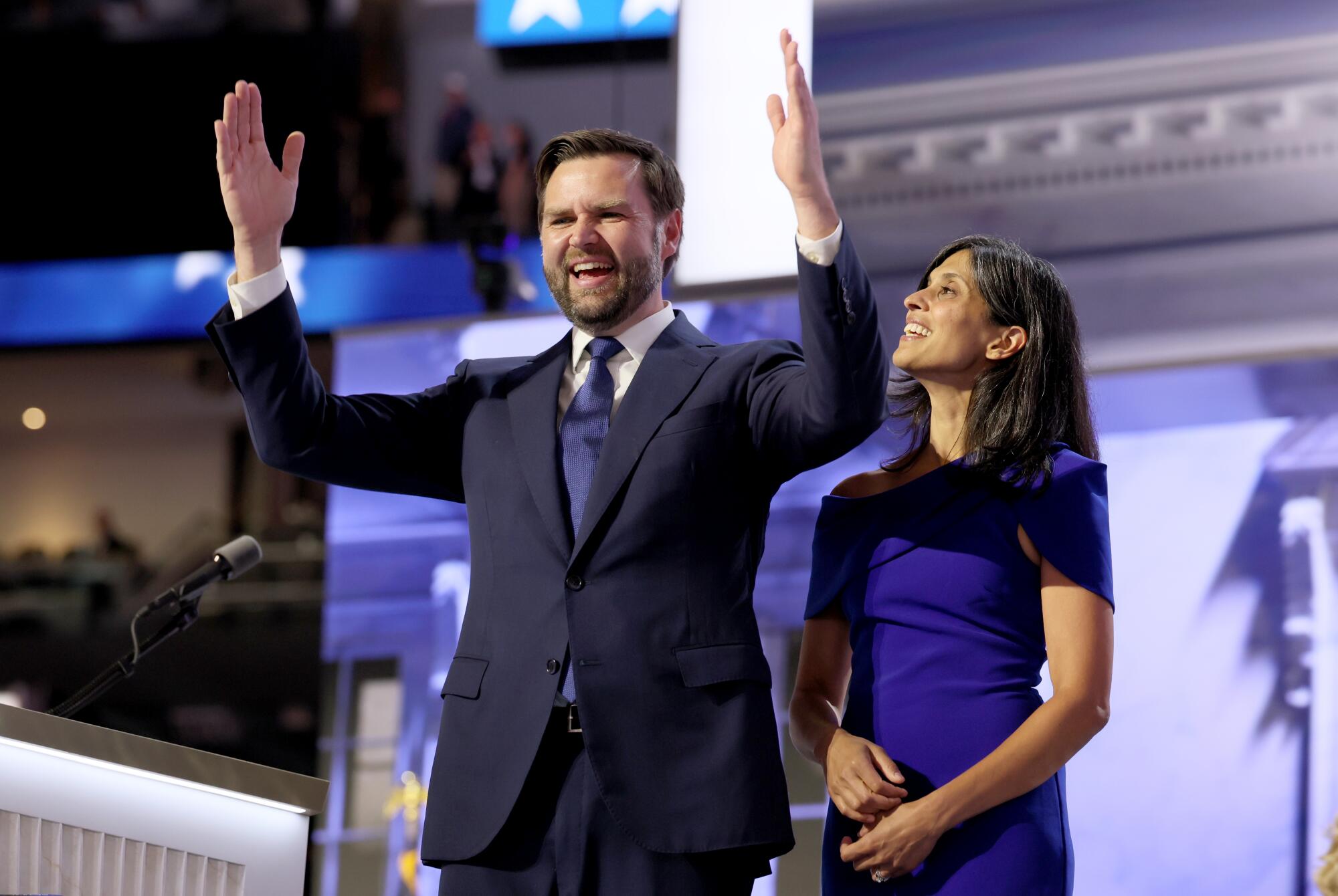 Sen. JD Vance, left, and wife Usha Chilukuri Vance at the RNC