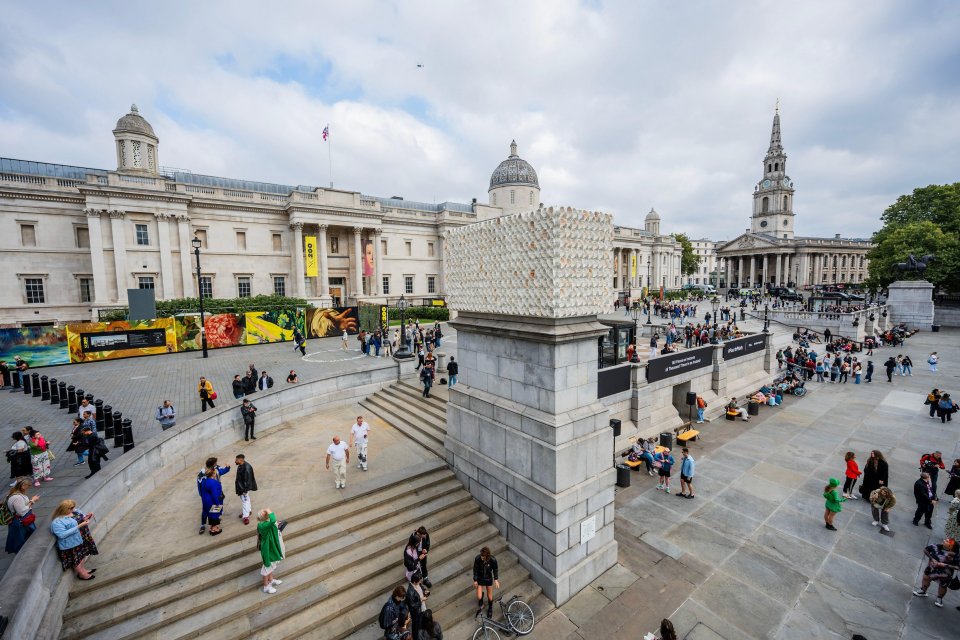 The latest installation on Trafalgar Square is a sculpture by Teresa Margolles featuring plaster casts of the faces of 726 'trans, non-binary and gender non-conforming' people