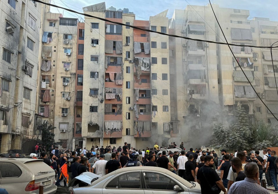 The site of an Israeli strike in southern suburbs of Beirut, Lebanon, on Friday