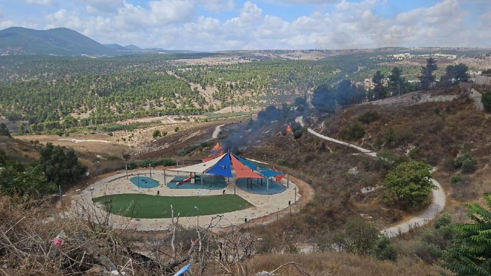 A playground in northern Israel was reportedly hit in the rocket blitz by Hezbollah on Friday