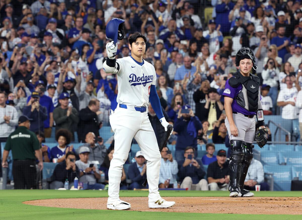 Dodgers star Shohei Ohtani receives a standing ovation against the Colorado Rockies at Dodger Stadium.