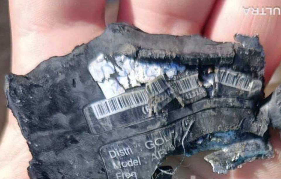 A close-up of the remains of an exploded pager