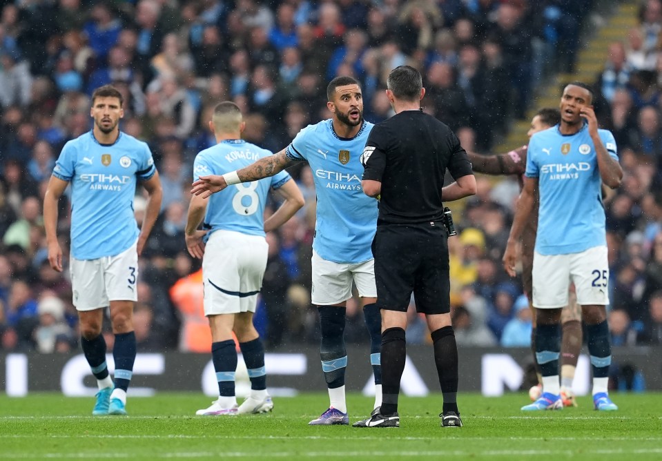 Kyle Walker complained to referee Michael Oliver immediately after the goal and during the half-time interval