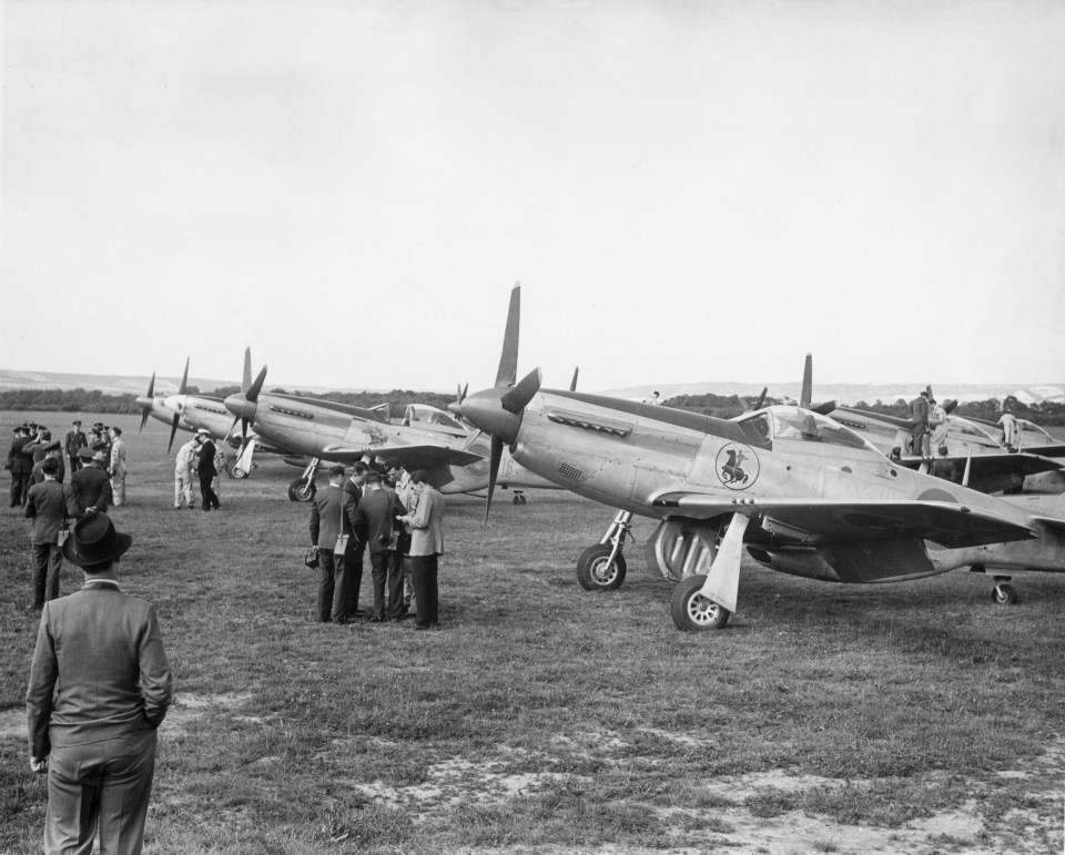 Thirteen P-51D Mustang fighters - similar to one Frank flew in -at RAF Malling in 1948