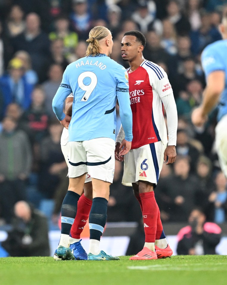 Tempers boiled over after Haaland smashed into Gabriel following City's late equaliser