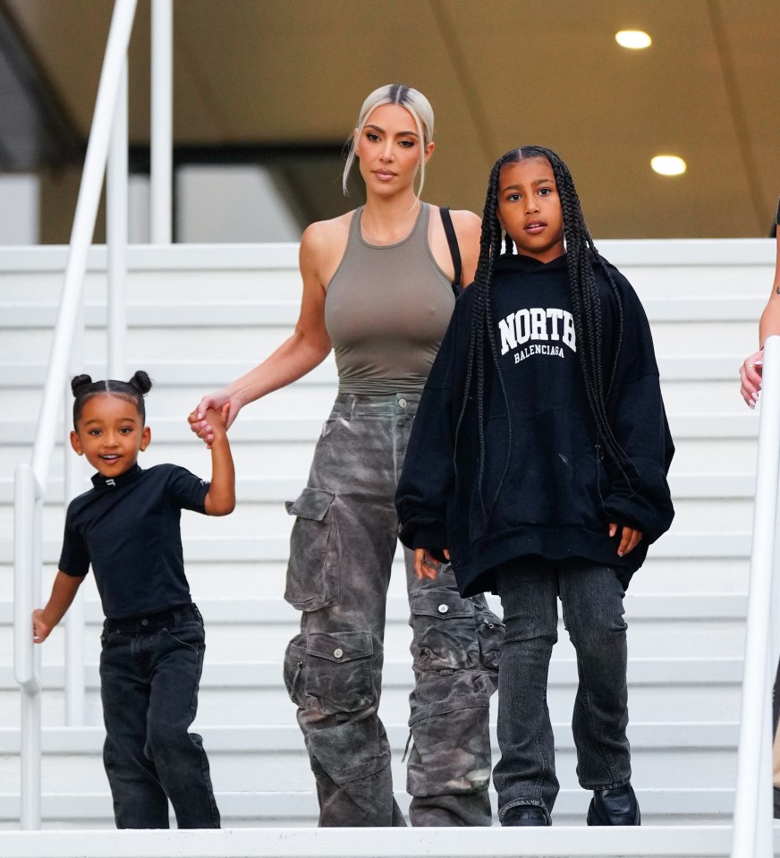 Kim with her daughters, Chicago and North West, at the American Dream Mall on July 12, 2022