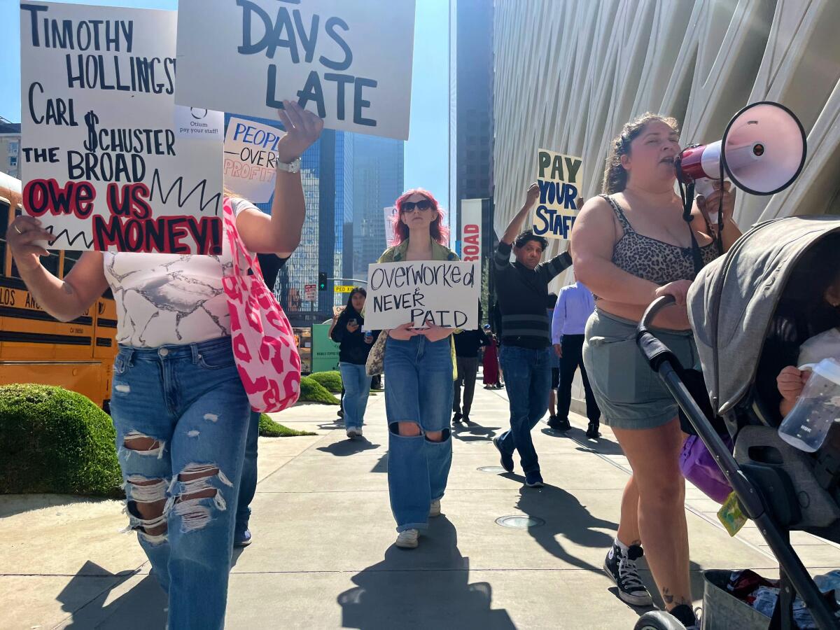 Former workers at the now-shuttered downtown L.A. restaurant Otium protested this week over unpaid wages.