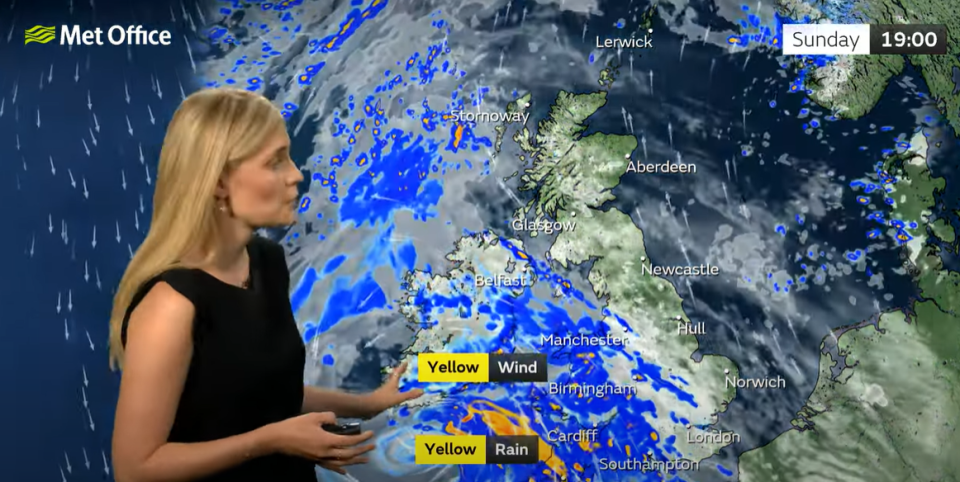 The warning covers much of southern England and South Wales between 4pm on Sunday and 9am on Monday