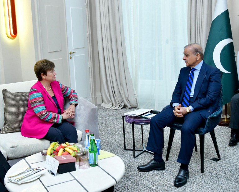 Pakistan Prime Minister Shehbaz Sharif meets with managing director of the International Monetary Fund (IMF), Kristalina Georgieva, in Paris, France June 22, 2023. Press Information Department (PID)/Handout via REUTERS ATTENTION EDITORS - THIS PICTURE WAS PROVIDED BY A THIRD PARTY.