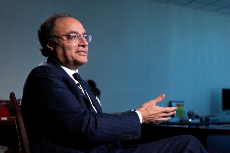 Pakistan Finance Minister Muhammad Aurangzeb is interviewed by Karin Strohecker, Reuters Chief Correspondent Emerging Markets, during the G20 Finance Ministers and Central Bank Governors' Meeting at the IMF and World Bank’s 2024 annual Spring Meetings in Washington, U.S., April 18, 2024. REUTERS/Ken Cedeno