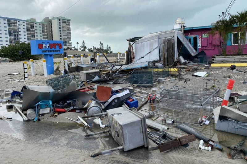 Hurricane Helene devastated St. Pete Beach, Fla., after making landfall Thursday night as a Category 4 storm with winds up to 140 mph. Photo via Pinellas County Sheriff's Office/UPI