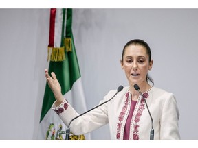 Claudia Sheinbaum speaks in Mexico City on Aug. 15. Photographer: Luis Antonio Rojas/Bloomberg